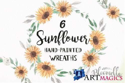 Sunflower Watercolor Wreath Set