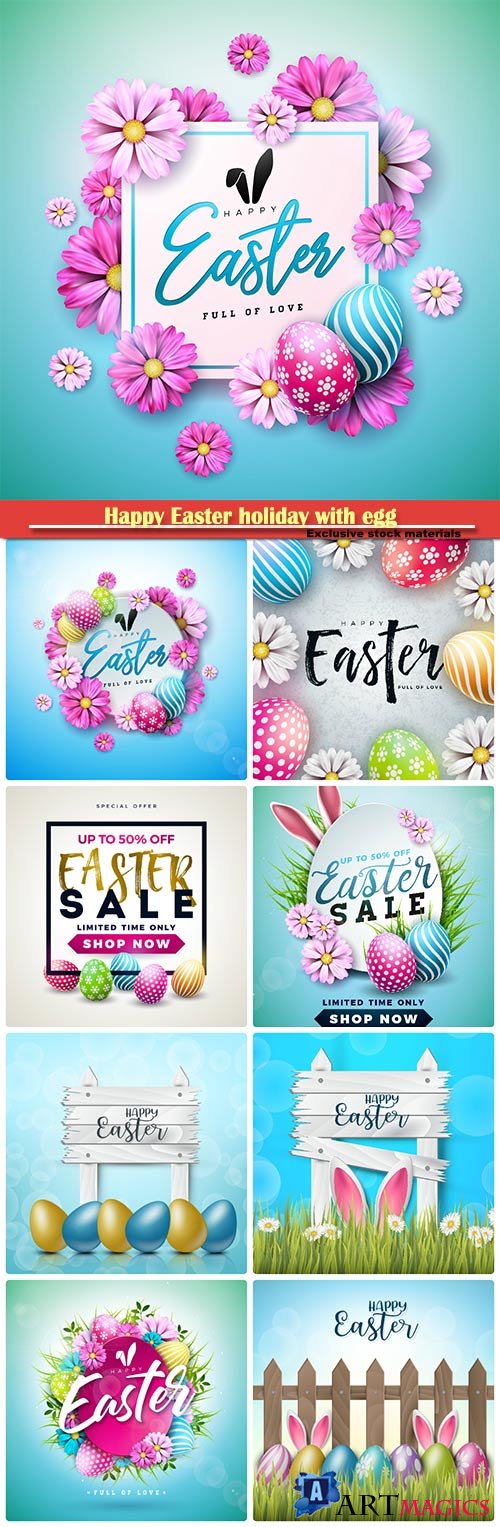Happy Easter holiday with egg and spring flower vector illustration # 7