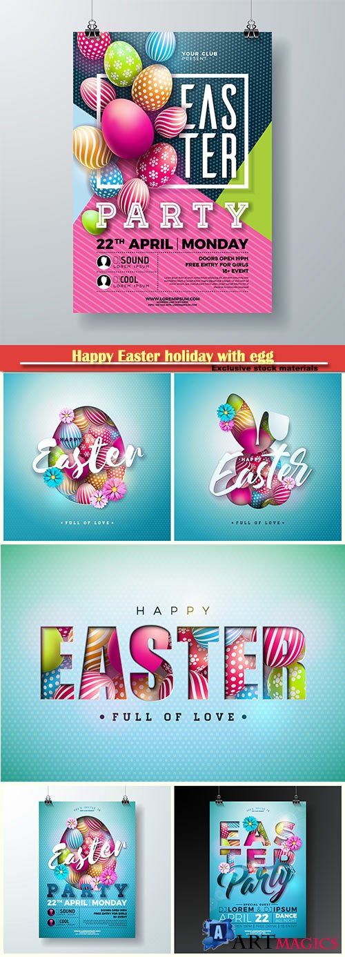 Happy Easter holiday with egg and spring flower vector illustration # 5