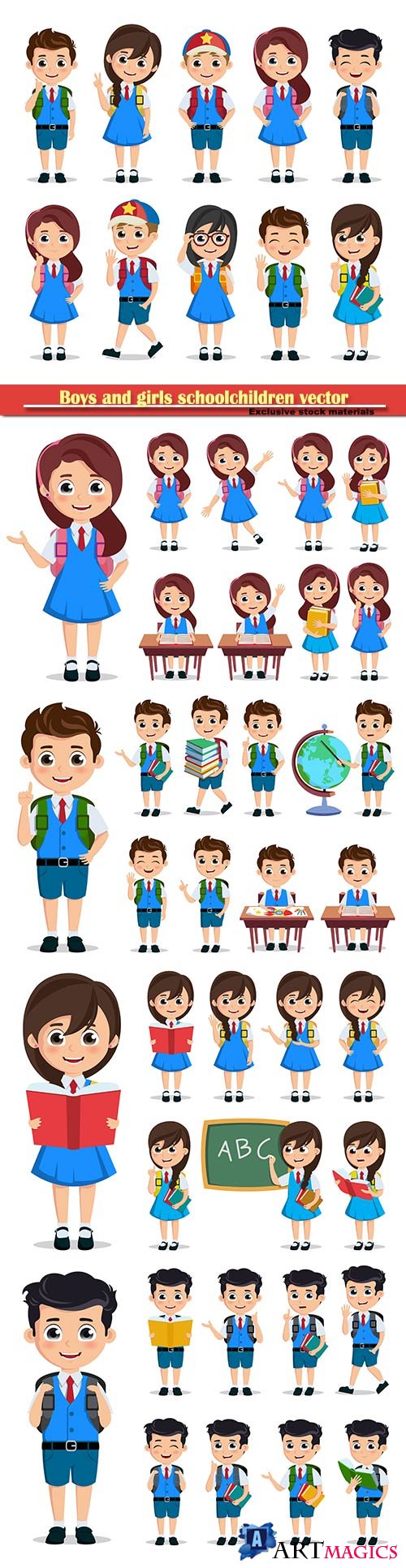 Boys and girls schoolchildren vector illustration