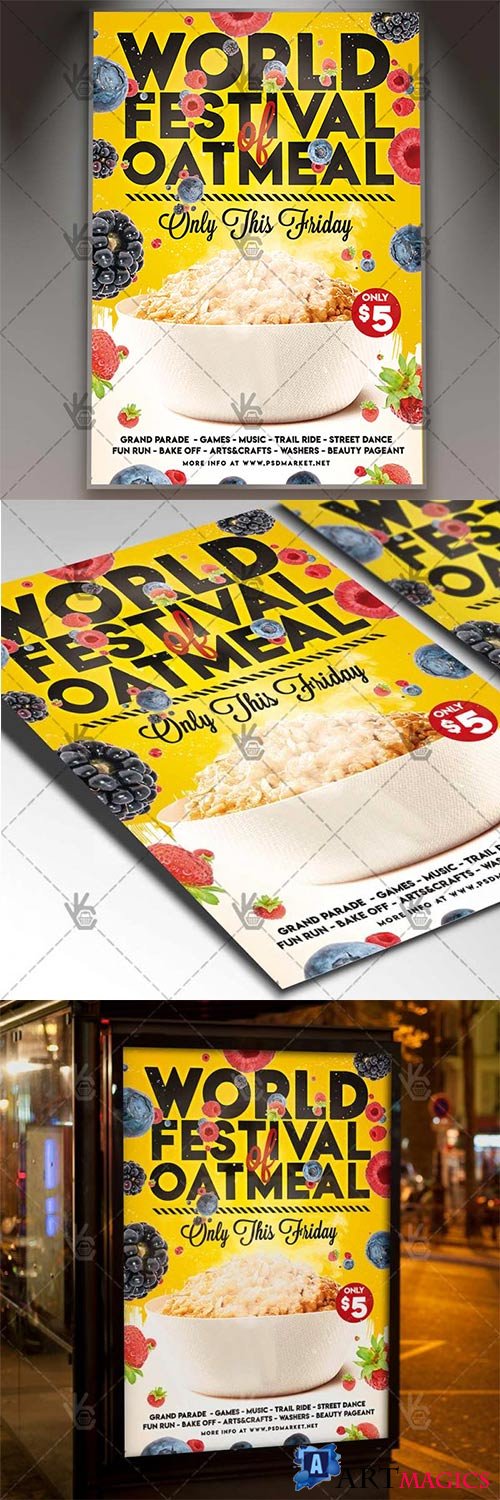 World Festival of Oatmeal Flyer  Food PSD Template