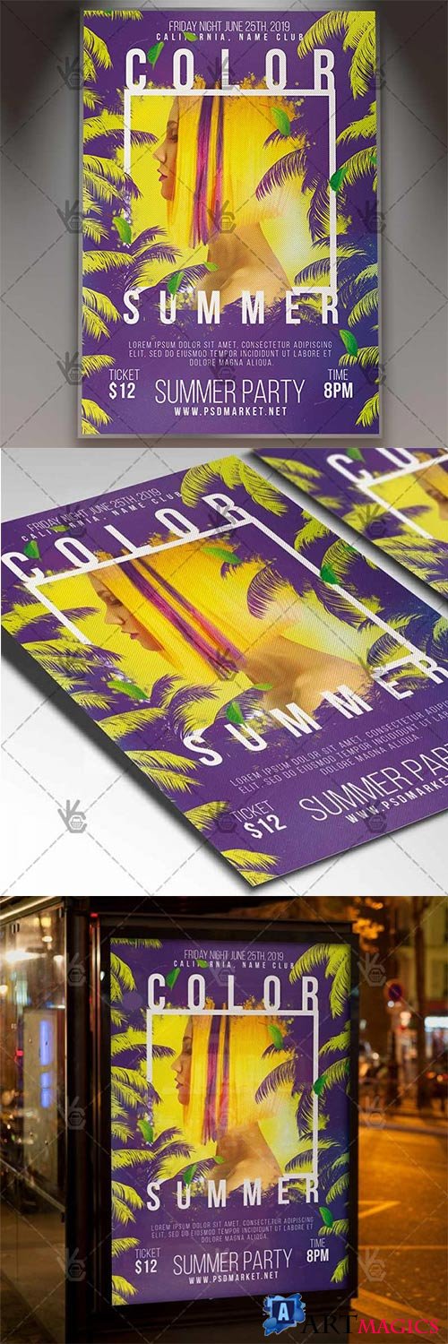 Summer Color Flyer  Summer PSD Template