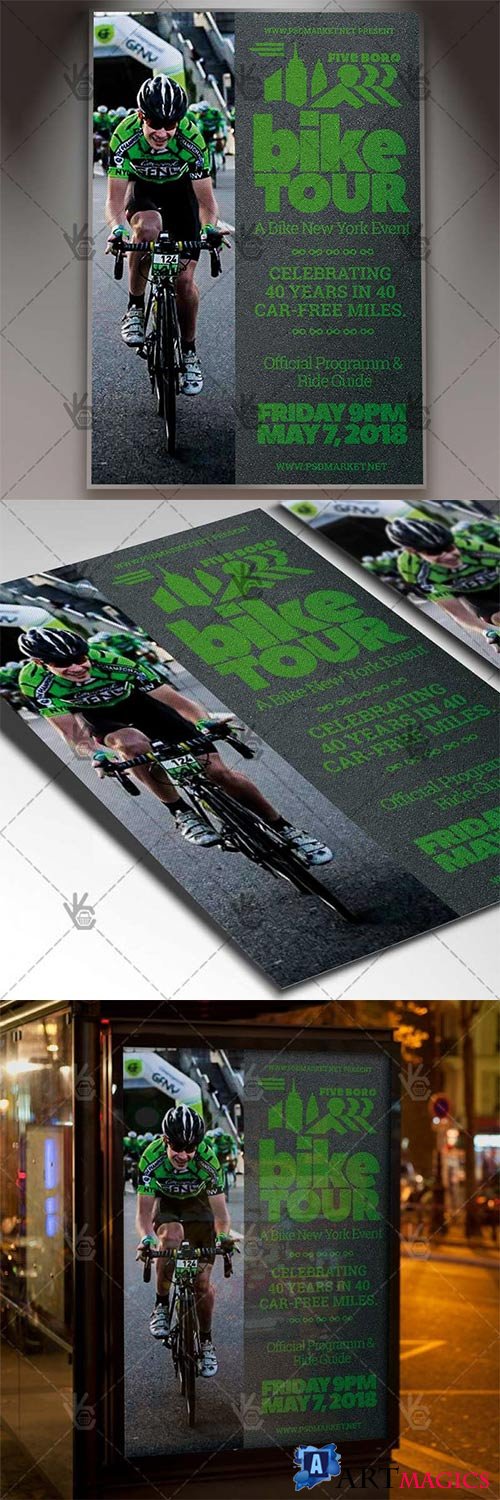 Five Boro Bike Tour Flyer  Sport PSD Template