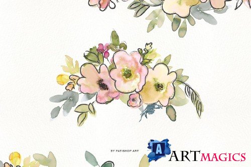 Watercolor Blush and Lemon Colors Florals 3699397
