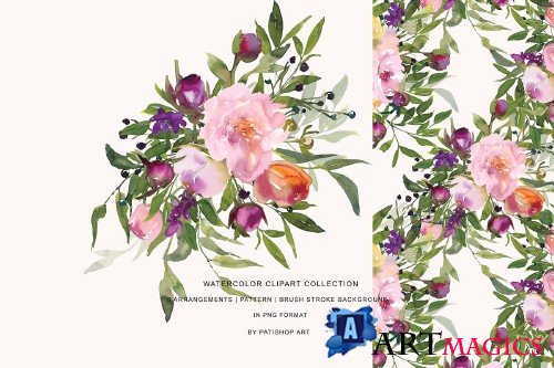 Watercolor Pink Peony Clipart 3695428