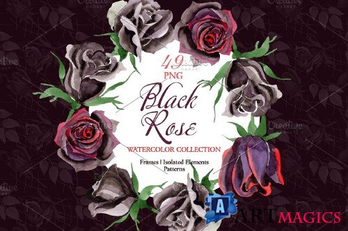 Exclusive black rose watercolor png - 3700244