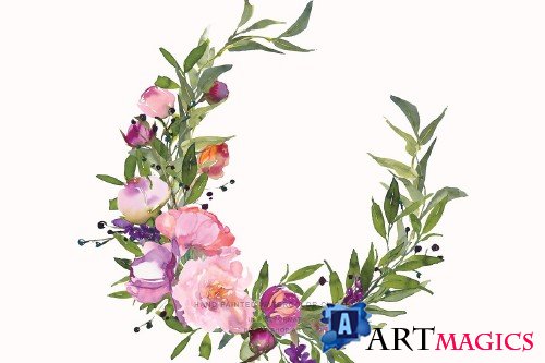 Watercolor Pink Peony Wreaths - 3695050