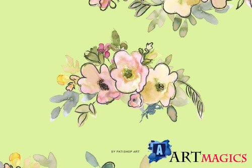 Watercolor Blush and Lemon Colors Florals 3699397