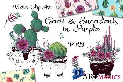 Cacti & Succulents in purple - 3698434