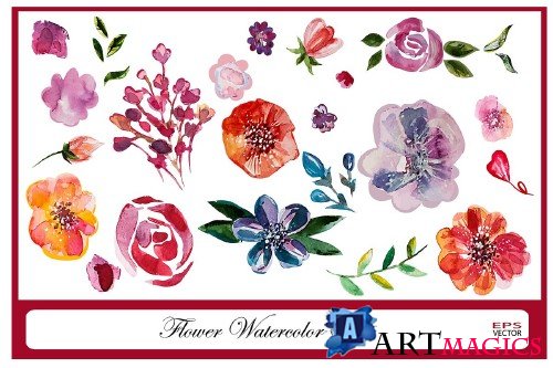 Watercolor flowers set - 520347