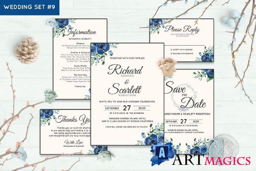 Wedding Invitation Set #9 Watercolor Floral Flower Style - 239688