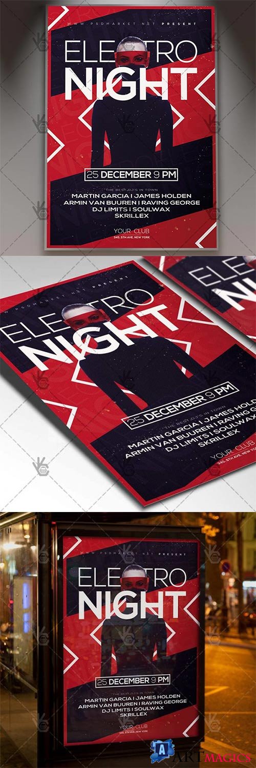 Electro Night  Club Flyer PSD Template