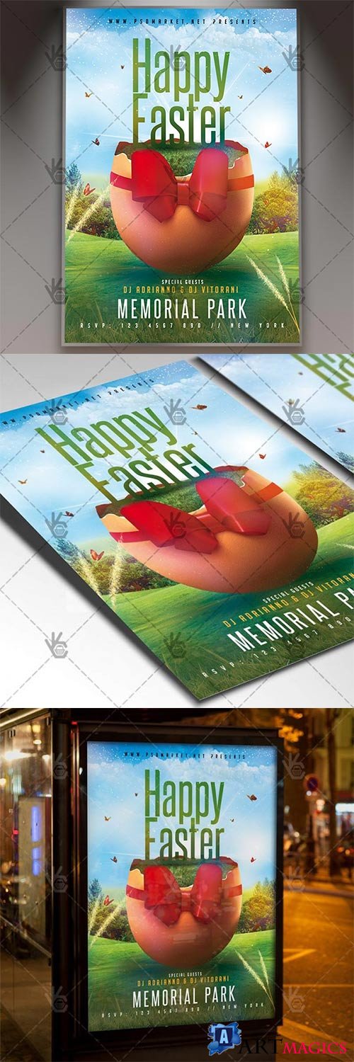 Easter Egg Party Flyer  Spring PSD Template