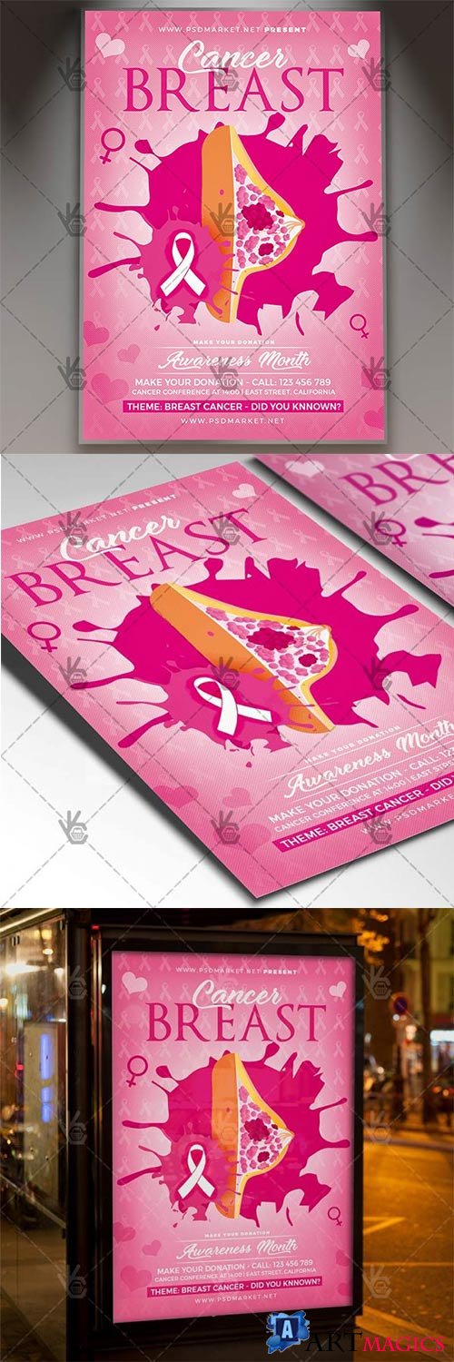 Breast Cancer  Charity Flyer PSD Template
