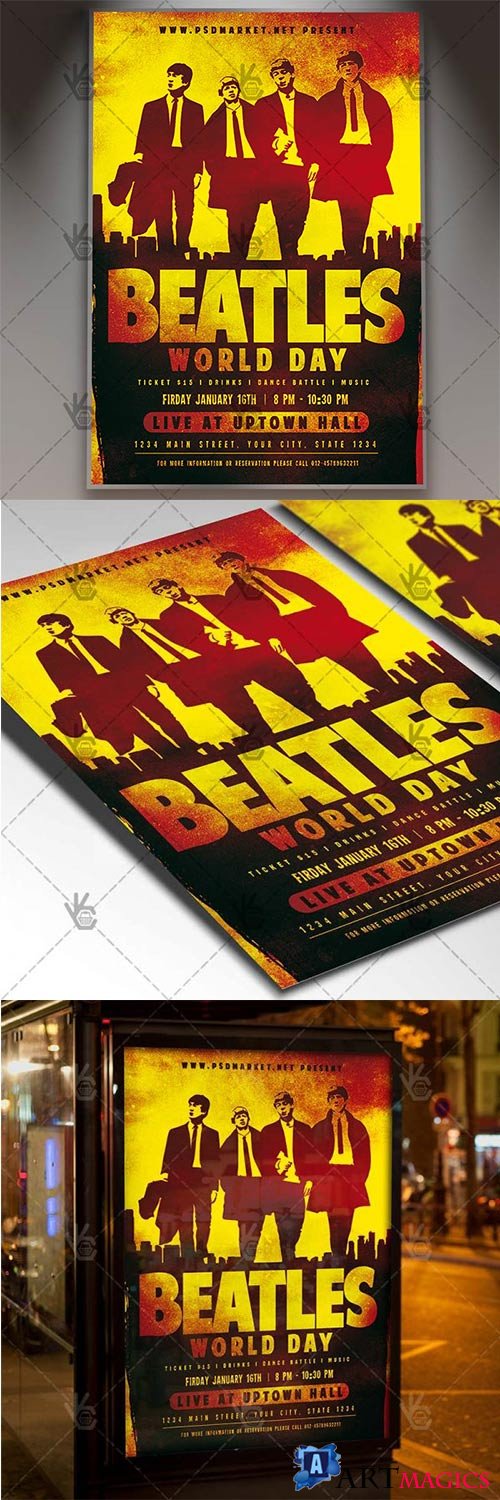 Beatles World Day  Club Flyer PSD Template
