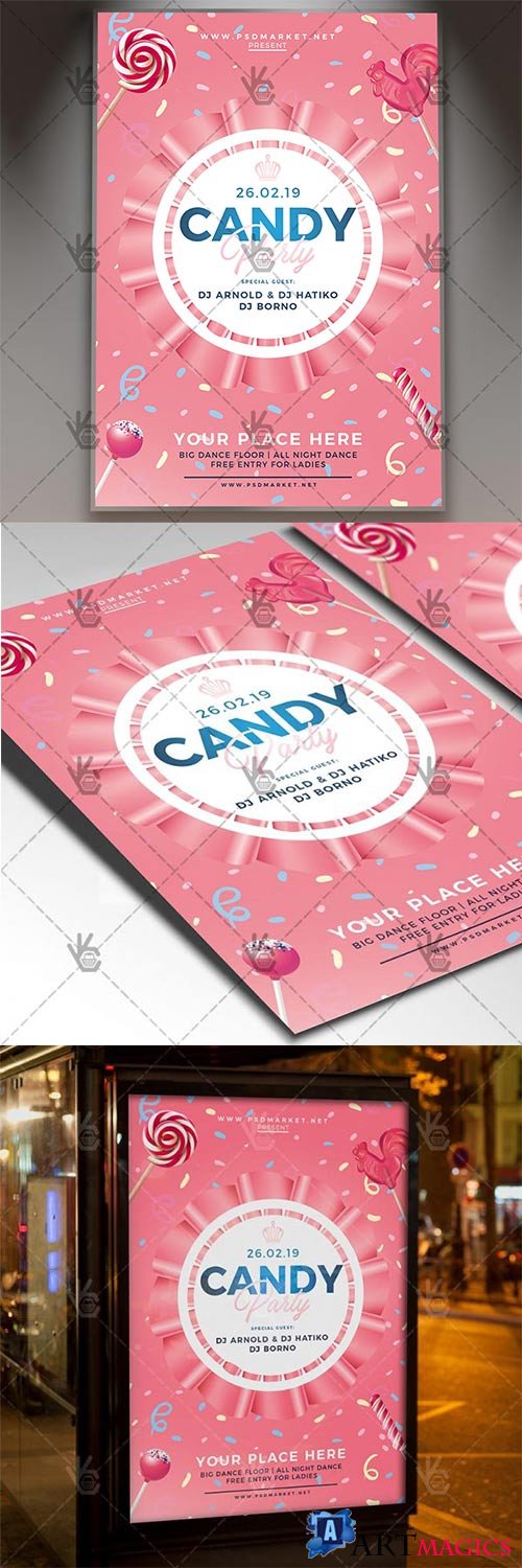 Candy Party  Club Flyer PSD Template