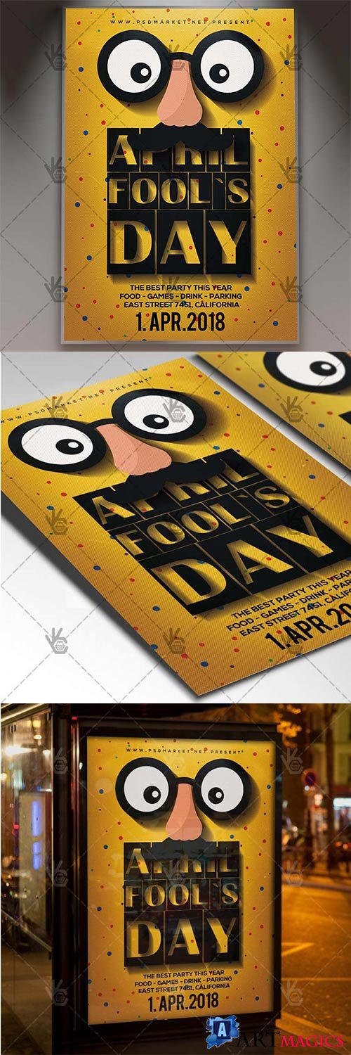 April Fools Day  Community Flyer PSD Template