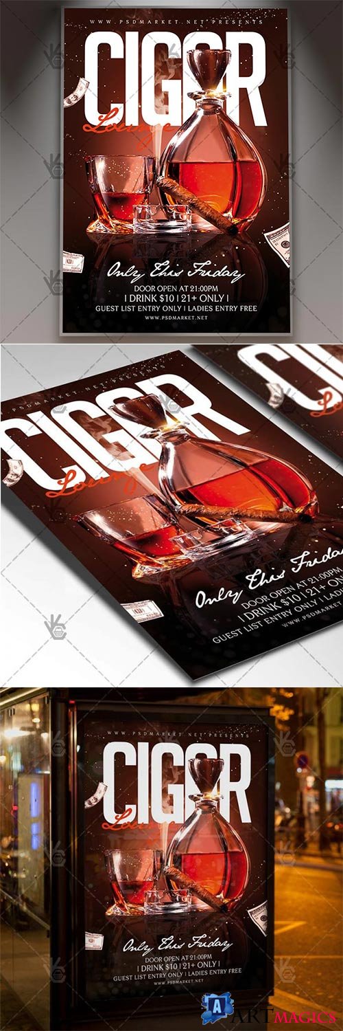 Cigar Lounge  Club Flyer PSD Template