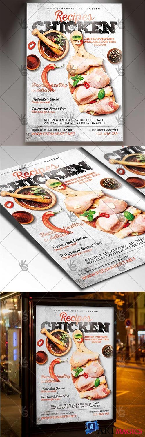 Chicken Recipes  Food Flyer PSD Template