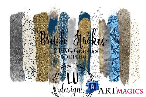 Gold, Silver, and Navy Blue Brush Strokes - 82635