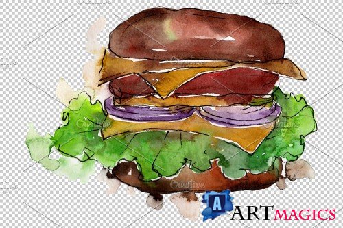 European Hamburger Watercolor png - 3703082