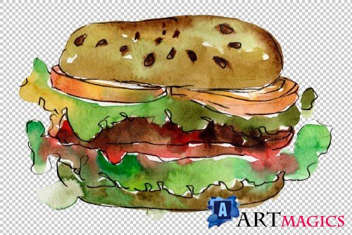 European Hamburger Watercolor png - 3703082