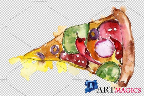 Pizza Margherita watercolor png - 3705964