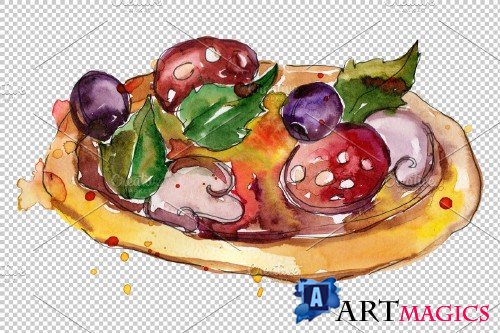 Pizza Margherita watercolor png - 3705964
