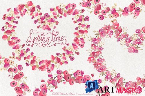 Springtime 03 - Red and Pink Wreaths - 3696847