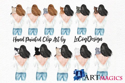 Girls and Cats Clipart Cat Lover - 3649456