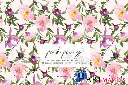 Watercolor Pink Peony Frame - 3695304