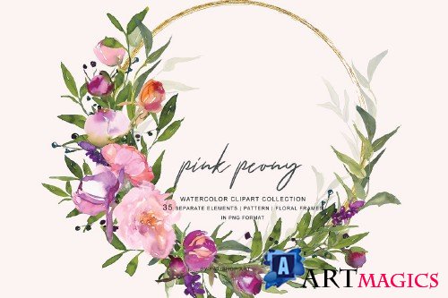 Watercolor Pink Peony Frame - 3695304
