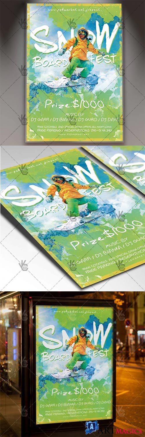Snowboard Fest  Sport Flyer PSD Template