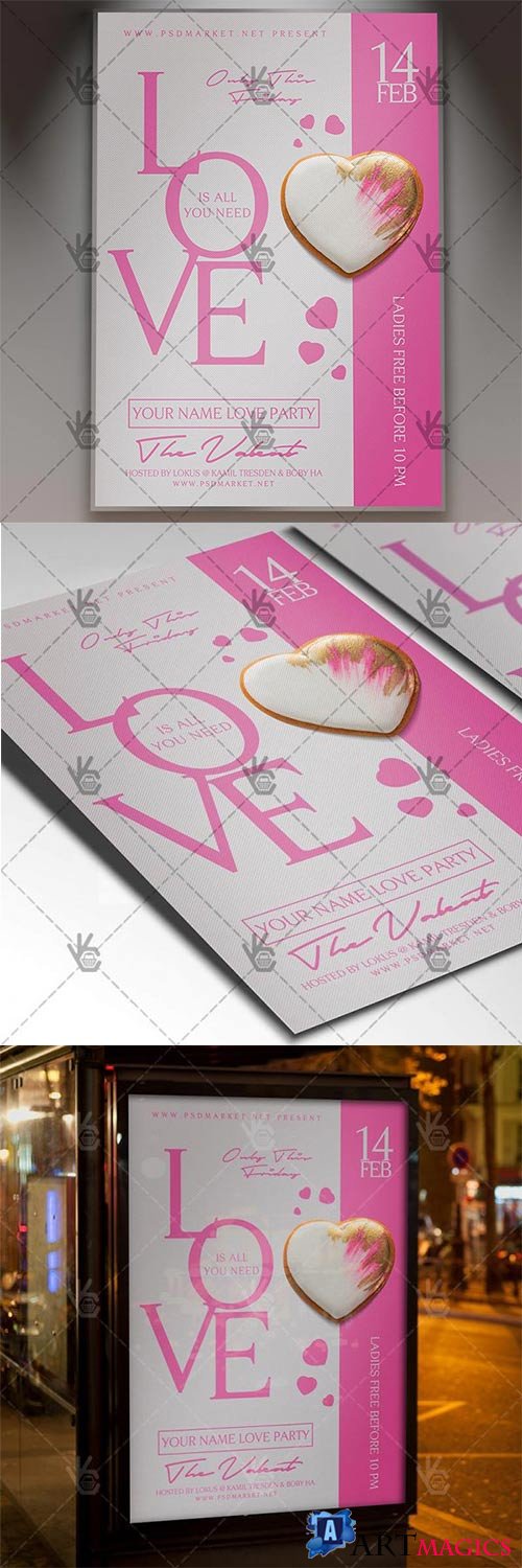 Love Party  Valentines Flyer PSD Template