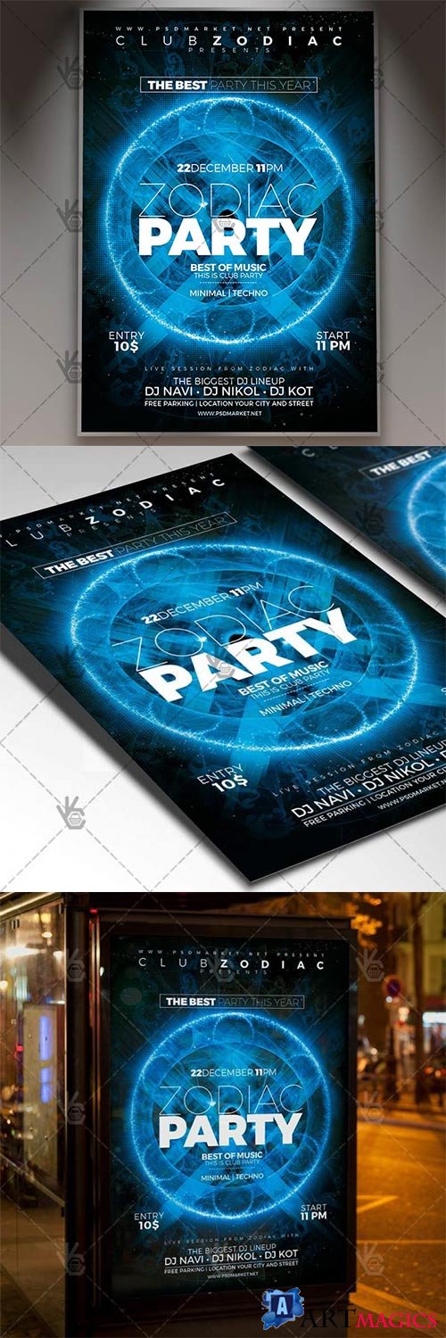 Zodiac Party Night  Club Flyer PSD Template
