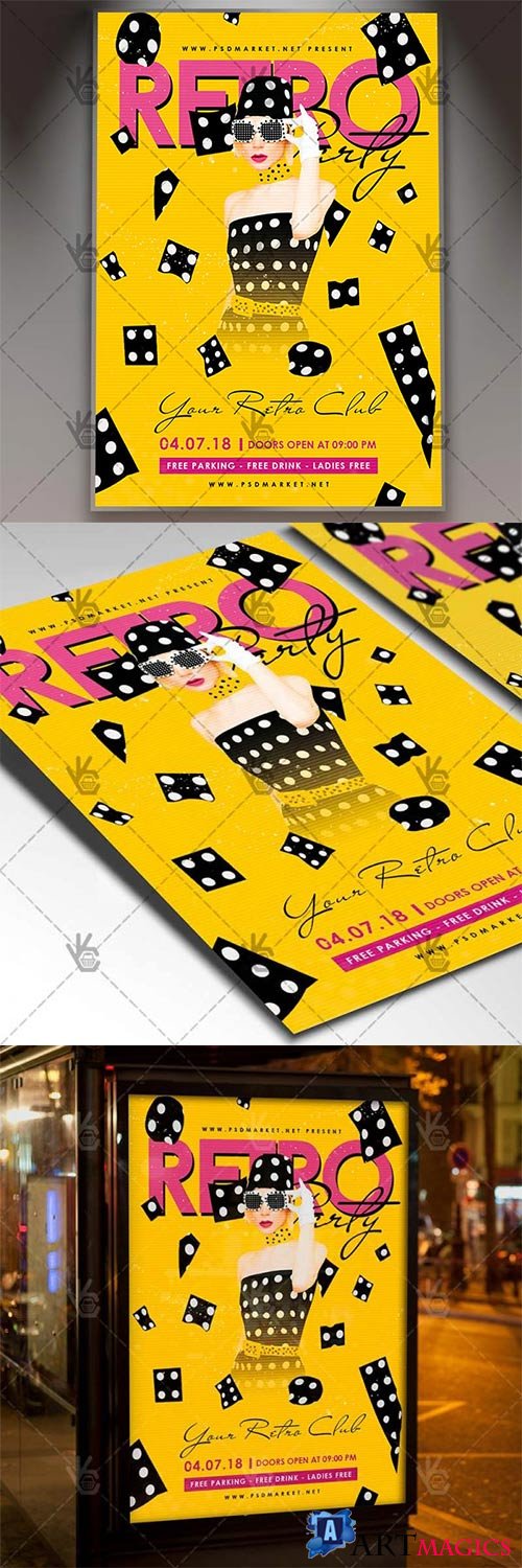 Retro Party  Club Flyer PSD Template