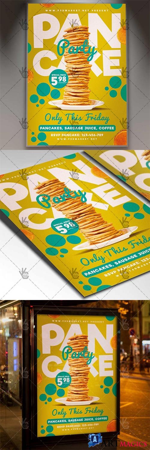 Pancake Party  Food Flyer PSD Template