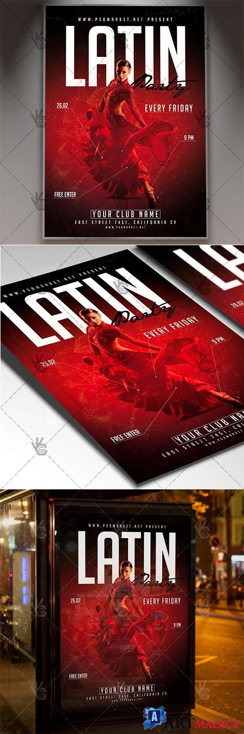 Latin Party  Club Flyer PSD Template