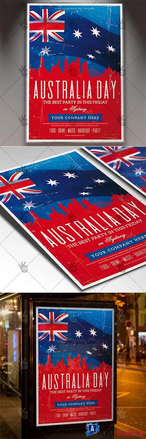 Happy Australia Day  Club Flyer PSD Template
