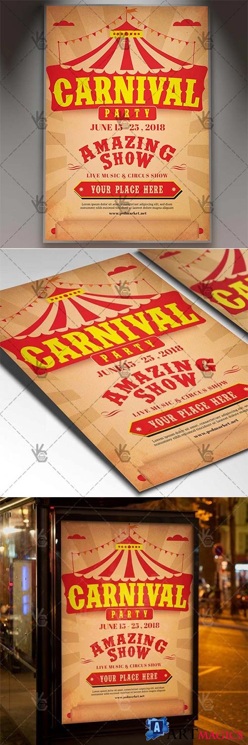 Carnival Amazing Show  Circus Flyer PSD Template