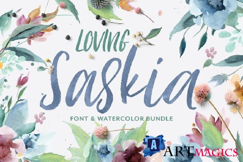 Loving Saskia Font & Graphics Bundle - 1746631