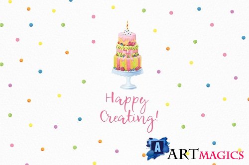 Happy Birthday hand painted watercolor collection - 81071