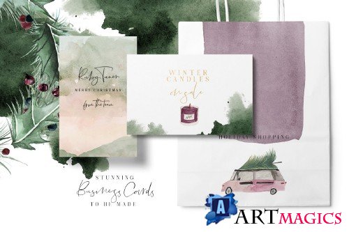 Plum Christmas Watercolor Clipart - 3120446