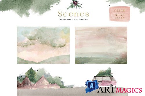 Plum Christmas Watercolor Clipart - 3120446