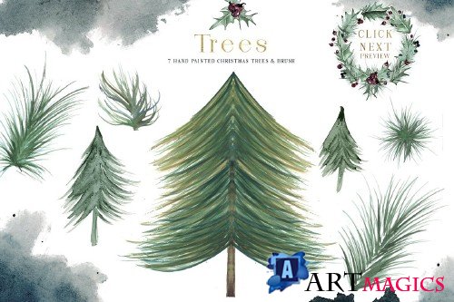 Plum Christmas Watercolor Clipart - 3120446