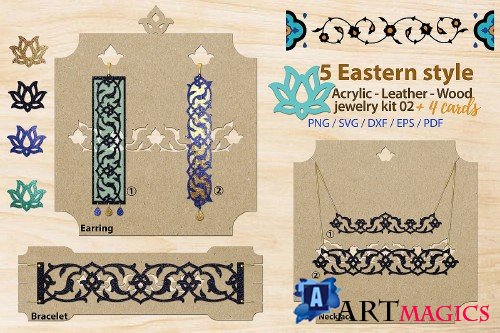 Eastern style acrylic leather wood jewelry kit 02 - 246220
