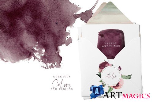 Plum Christmas Watercolor Clipart - 3120446