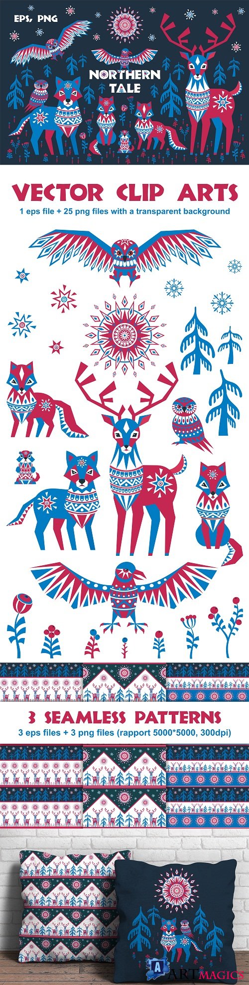 Northern tale. Arctic animals in Tribal style - 83300