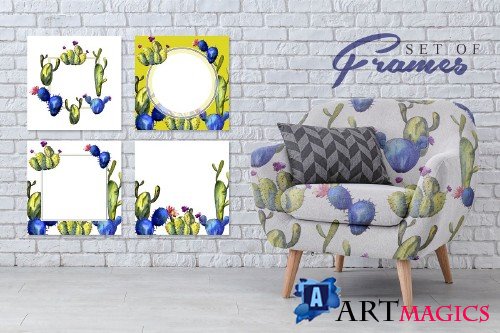 Green and blue cactuses PNG set - 3100483