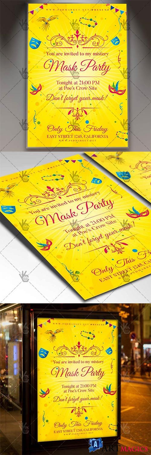 Mask Party  Carnival Flyer PSD Template